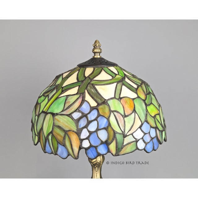 Vintage Stained Glass Floral Tiffany Style Desk Lamp For Sale - Image 4 of 7