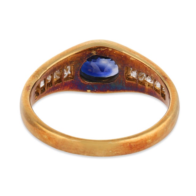 Vintage Sapphire Diamond 18k Yellow Gold Ring, Size 4.25 For Sale In Los Angeles - Image 6 of 6