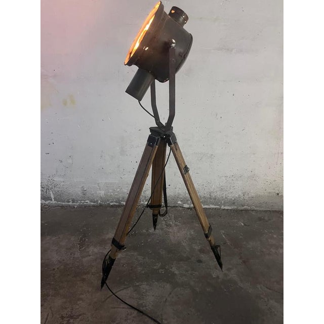 Metal Industrial Searchlight Floor Lamp on PZO STG 4 Tripod, Poland, 1970s For Sale - Image 7 of 15