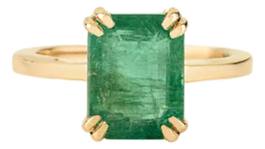Double Prong Set Art Deco 2 Ct Emerald Engagement Ring Size 7 in 14k Solid Gold