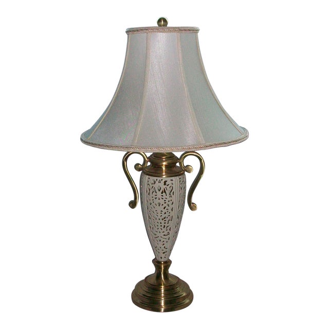 Lenox by Quoizel Reticulated Pierced Porcelain Brushed Brass Table Lamp