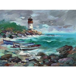 Oil Painting on the Lighthouse Shore Before the Storm Yuriy Suprunchuk For Sale