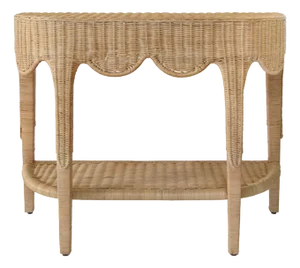 Matthew Izzo Home - Paloma Scalloped Top Demi Lune Rattan Console Table