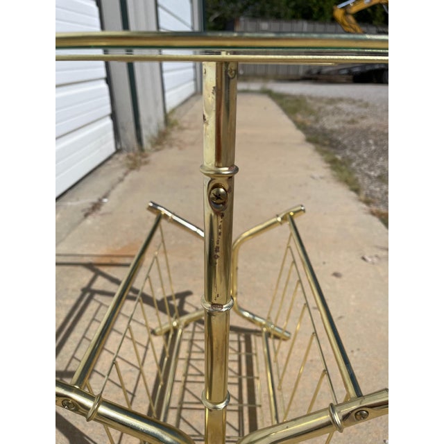 Gold Faux Bamboo Side Table Vintage Mid Century Modern Glass Rack For Sale - Image 6 of 10