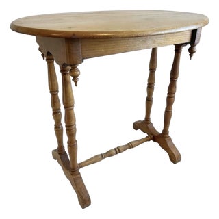 Late 19th Century Grover B. Horton Country Pine Oval Side Table With Turned Spindle Legs & Drop Finials For Sale