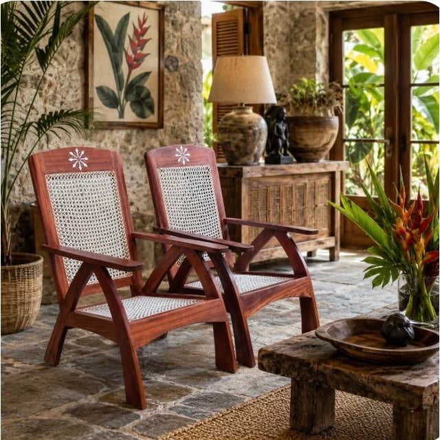 Estate Tropical Plantation/ Swedish Modern Teak Adirondack Chairs - A Pair For Sale - Image 14 of 17
