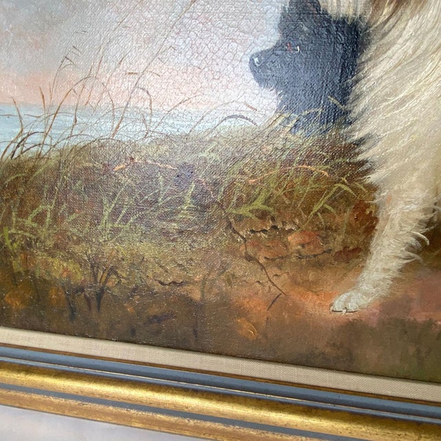 Textile William W. Warren Oil Painting on Canvas, Terrier Dogs on a Sandy Dune For Sale - Image 7 of 13