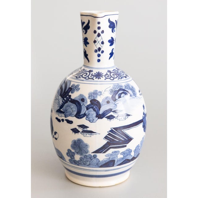 Chinoiserie 19th Century Dutch Delft Faience Chinoiserie Pitcher Ewer With Figures For Sale - Image 3 of 10