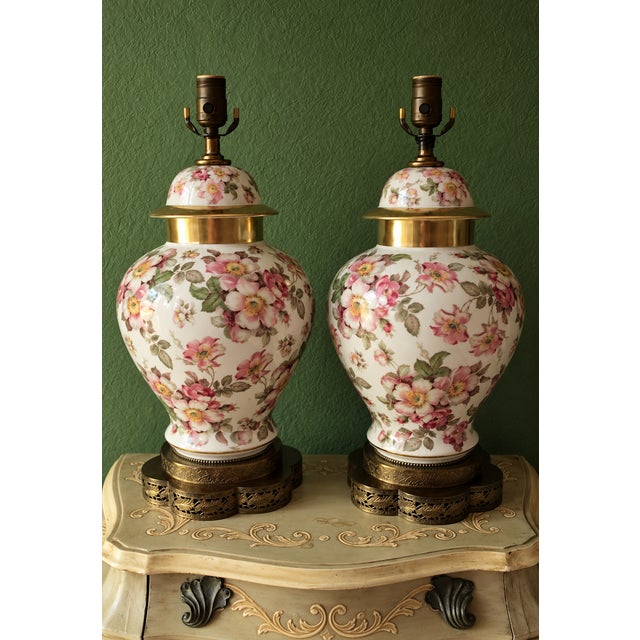 Traditional Schumann Arzberg Bavaria Briar Rose Porcelain Table Lamps For Sale - Image 3 of 13