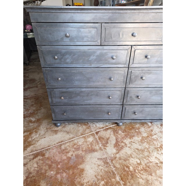 Large Wide Dark Gray Restoration Hardware Metal Clad Dresser For Sale In San Antonio - Image 6 of 9