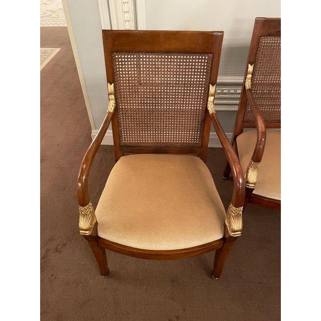 French Empire Style Mohair & Cane Arm Chairs - Set of 4 For Sale - Image 4 of 12