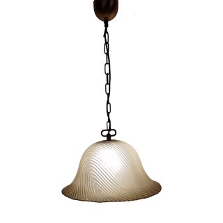 Vintage Ceiling Lamp with Lightly Tinted Relief Glass Shade on a Brass Mount, 1970s For Sale