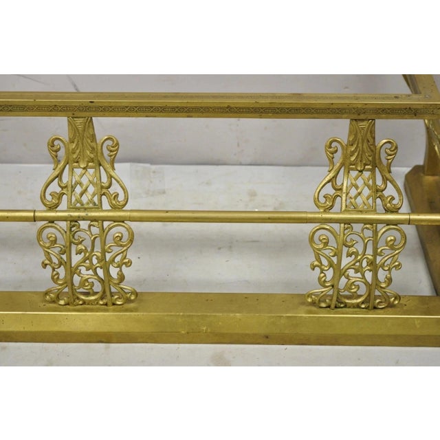 Victorian Antique Victorian Brass Scroll Accented 58" Fireplace Hearth Fender Surround For Sale - Image 3 of 12