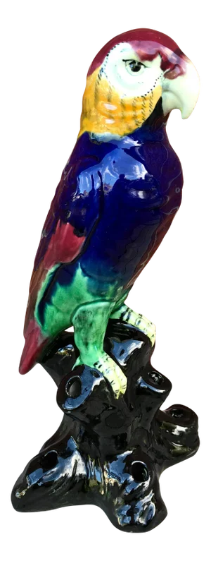 Vintage Glazed Ceramic Parrot Figurine