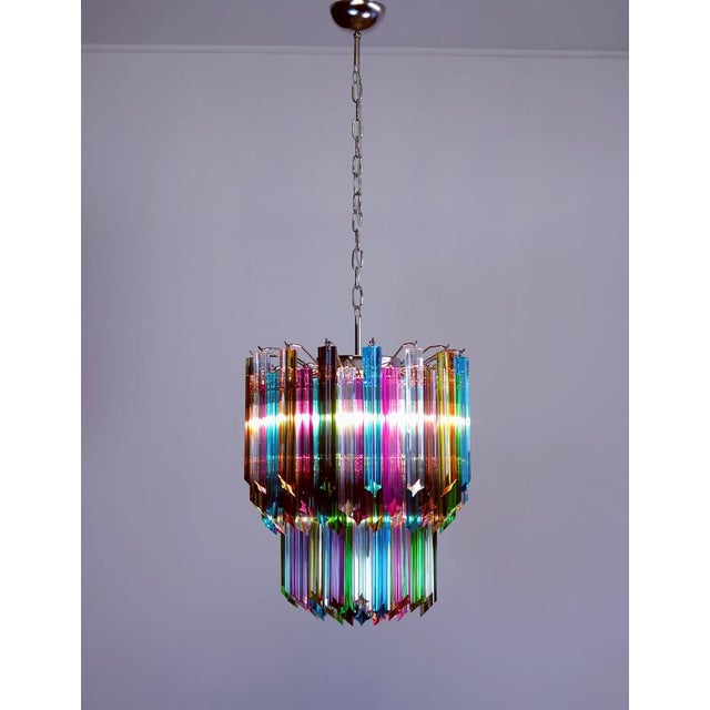 Fantastic and big murano chandelier made by 107 murano crystal multicolored prism in a nickel metal frame. period: late xx...
