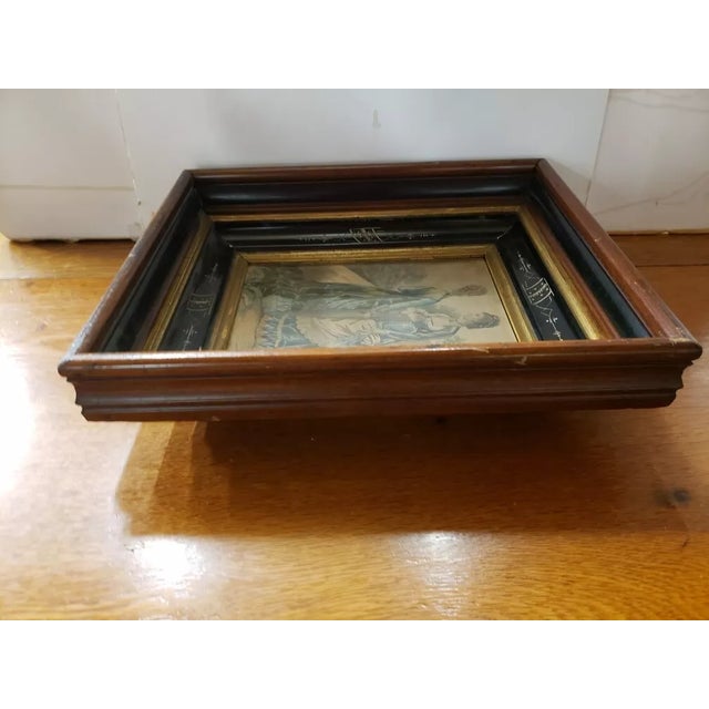 Circa 1880 French Victorian Eastlake Hand Colored Fashion Print Plate Set in Walnut Ebonized Wood Frame, Laure Noel For Sale - Image 4 of 6