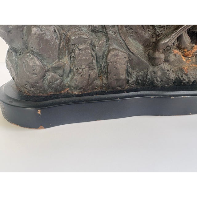 Vintage Cast Iron Galloping Horses Sculpture With Bronze-Tone Finish on Black Base For Sale - Image 12 of 12