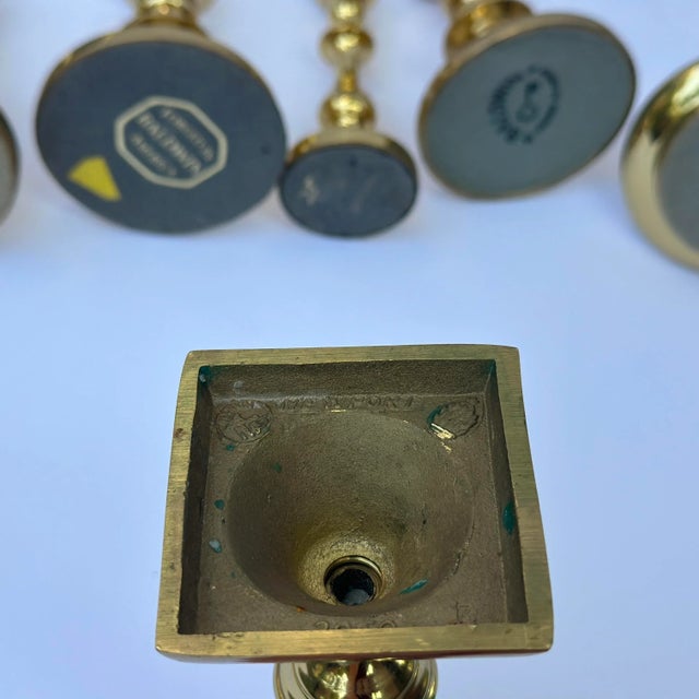 Collection of 12 Signed Baldwin Solid Brass Candlestick Candle Holders For Sale - Image 10 of 10
