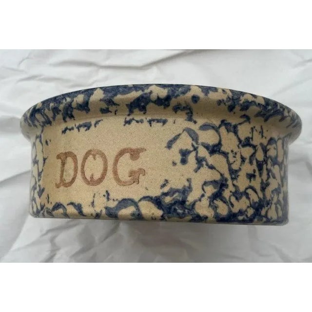 Rustic 1920s Rare Sponge Ware Pottery Dog Dish For Sale - Image 3 of 5