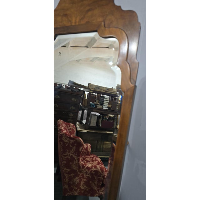 1920s Queen Anne Burr Walnut Cheval Mirror, 1920 For Sale - Image 5 of 12