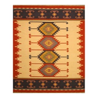 9x12 Timeless Kilim Multicolor Geometric Contemporary Flatweave Wool Carpet Rug For Sale