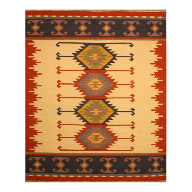 9x12 Timeless Kilim Multicolor Geometric Contemporary Flatweave Wool Carpet Rug For Sale