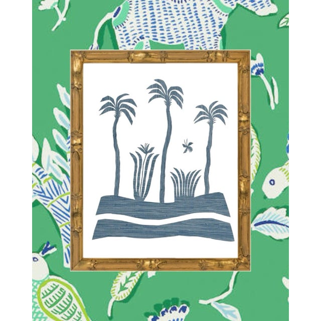 Abstract original hand cut palm tree landscape in hand gilded bamboo frame with overall dimensions of 19 by 25. By...