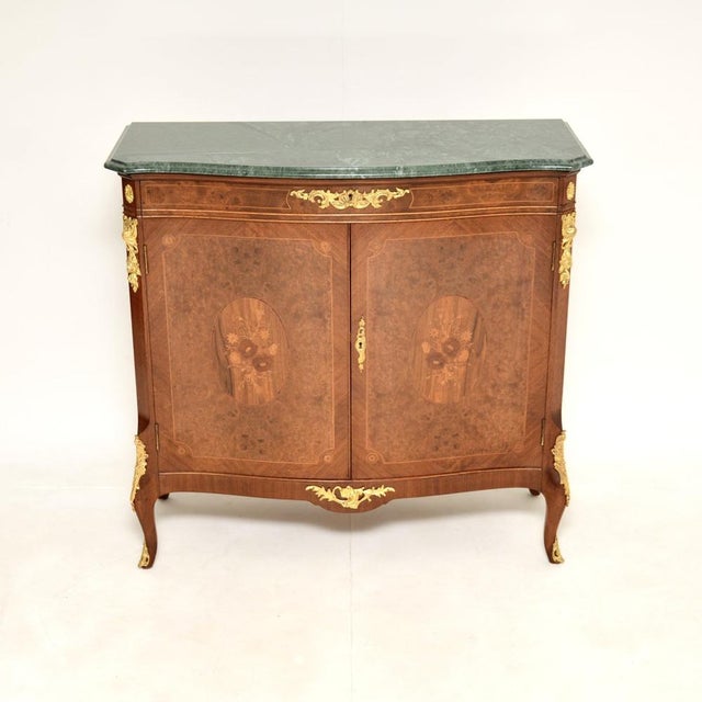 Antique French Burr Walnut and Marble Top Cabinet, 1930s For Sale - Image 13 of 13