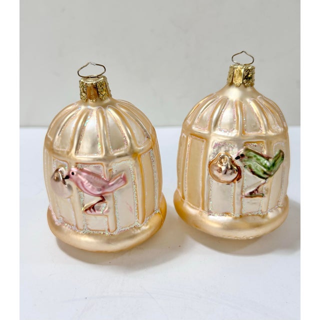 English Vintage German Glass Birdcage Christmas Ornaments – Pair For Sale - Image 3 of 10