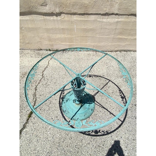 Vintage Woodard Style Wrought Iron Patio Dining Chairs & Round Pedestal Base Table, 5 Pieces For Sale In Philadelphia - Image 6 of 12