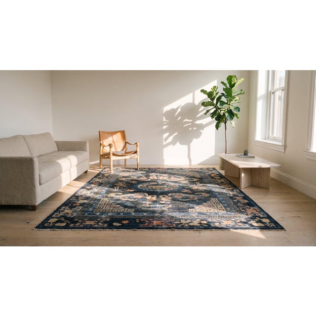 Remarkable Navy Blue Ground Color With Animal Details and Medallion Pattern Antique Chinese Ningxia Rug For Sale - Image 12 of 12