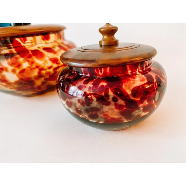 Vintage Decorative Hand Blown Glass Tortoise Shell Pattern Jars With ...