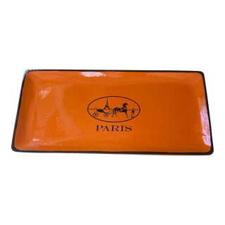 Orange Lacquer Hermes Inspired Wood Change Tray For Sale