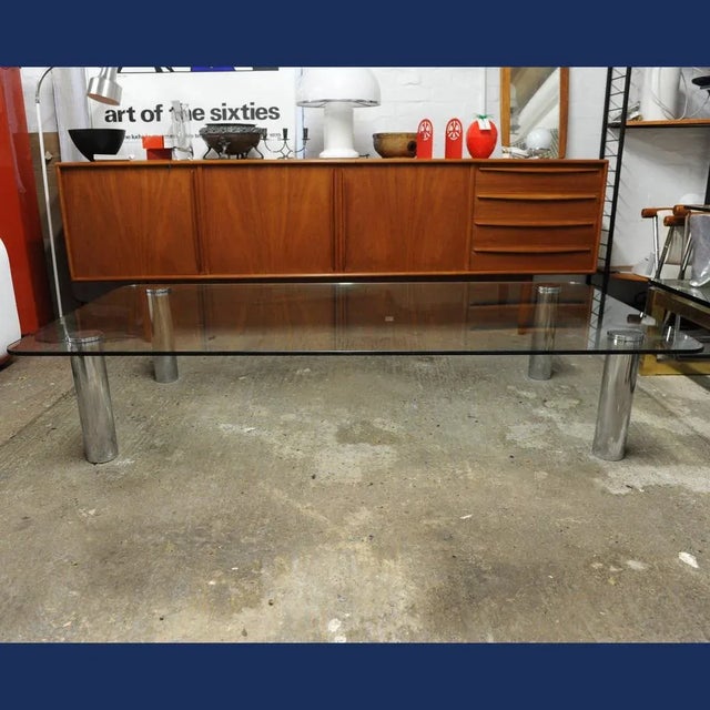 Silver Large Glass and Chrome Coffee Table from Zanotta, 1960s For Sale - Image 8 of 9