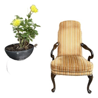 Fun Vintage Striped Velvet Upholstered Armchair For Sale
