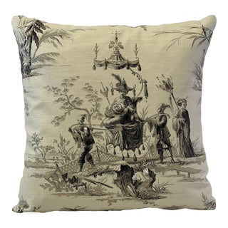 Old World Weaver Stark Chinoiserie Square Feather/Down Pillow For Sale