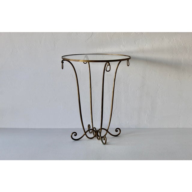 Late 20th Century Rene Drouet Style Gilded Metal Glass Side Table Hoop Decorations Vintage Mid-Century For Sale - Image 11 of 13