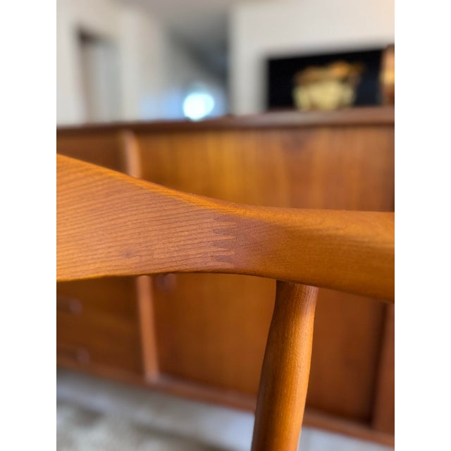 Mid-Century Modern Iconic Solid Teak Chairs With Black Leather Seats in the Style of Hans Wegner, Circa 1960s For Sale - Image 3 of 12