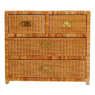 Vintage Wicker Chest of Drawers with Brass Handles, 1960s For Sale