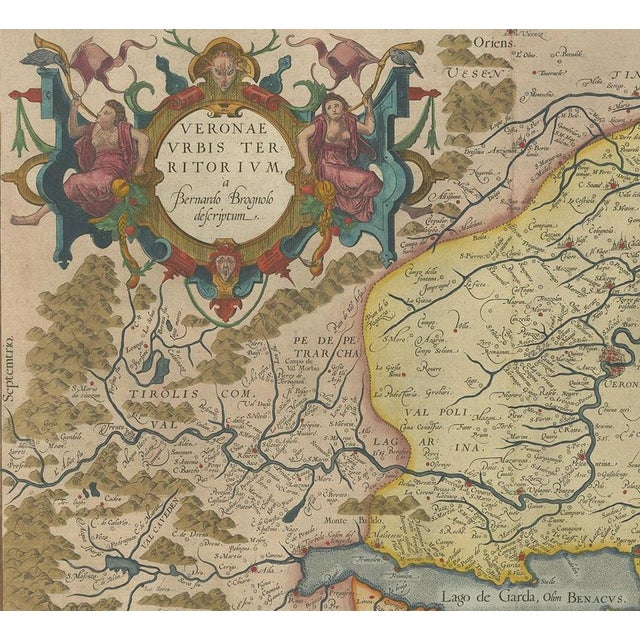 Antique Map of the Region of Verona Italy by Ortelius, 1584 For Sale - Image 3 of 5