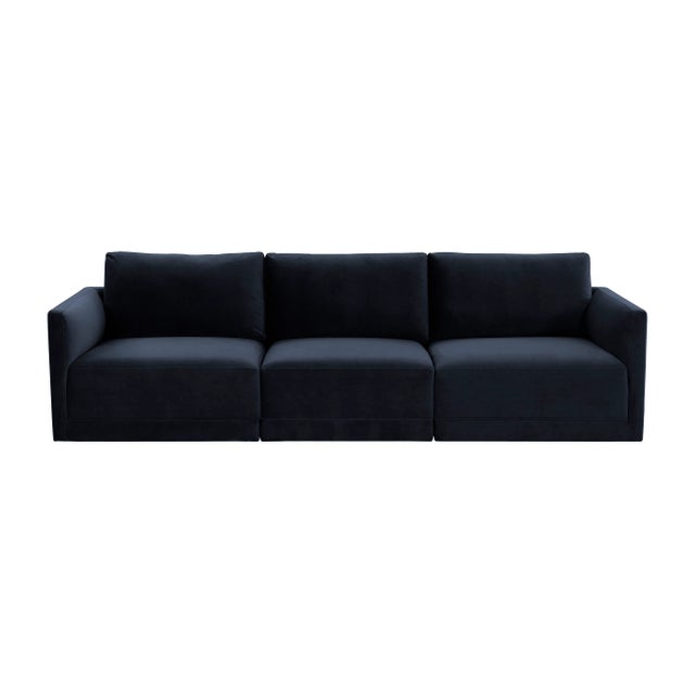 Boho Chic Willow Navy Modular Performance Velvet Sofa For Sale - Image 3 of 7