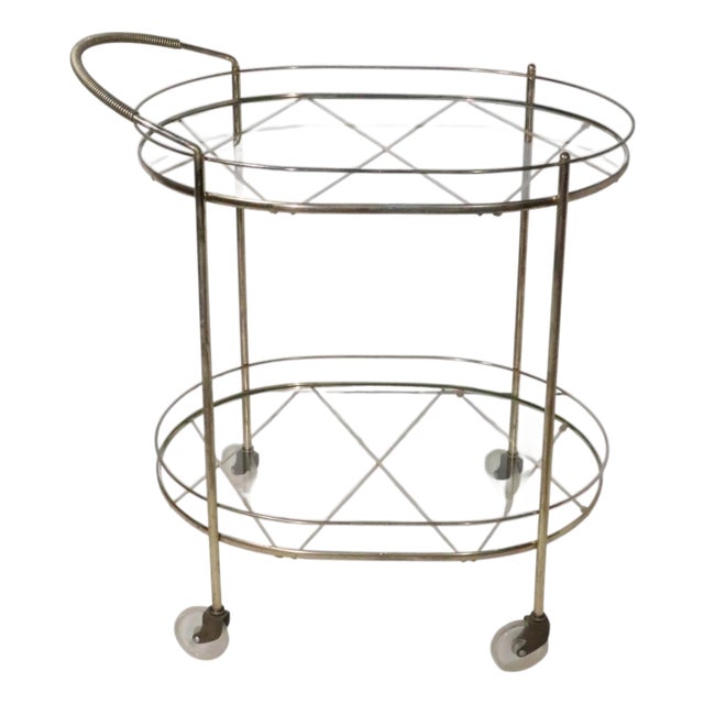 Mid Century Hollywood Regency Rolling Bar Serving Cart For Sale
