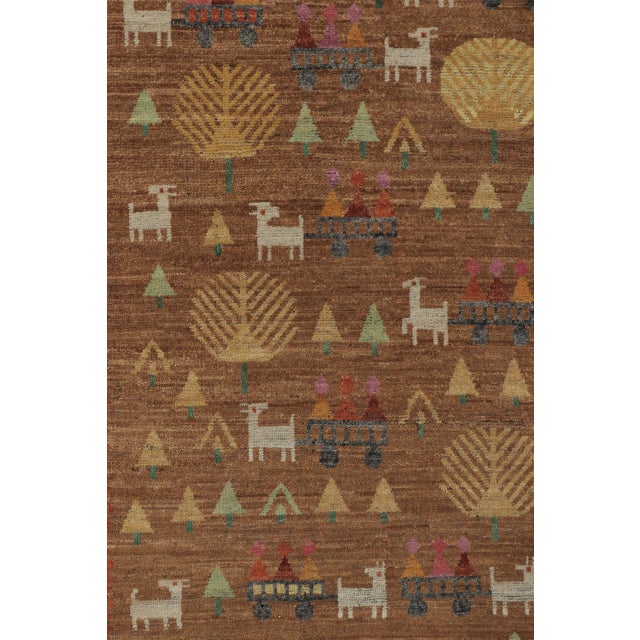 Rug & Kilim’s Swedish Inspired Folk Art Rug, Brown With Figural Geometric Motifs For Sale In New York - Image 6 of 9