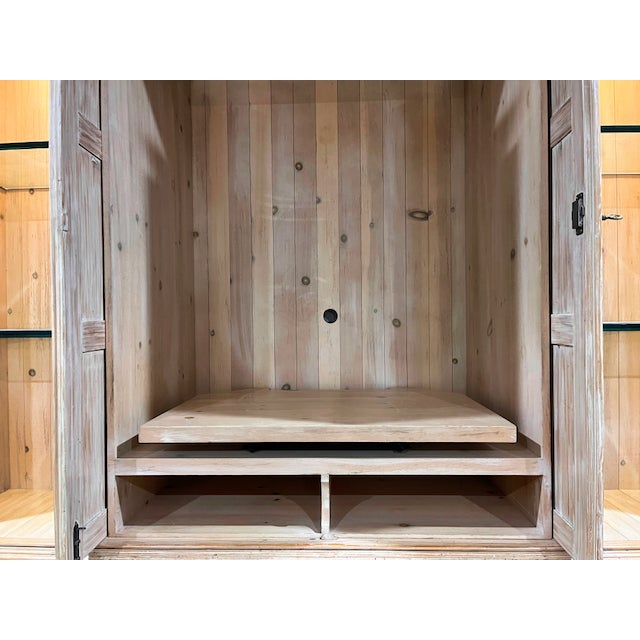 Monumental William Switzer Hand-Carved Bleached Pine Neoclassical Entertainment Armoire For Sale - Image 11 of 12