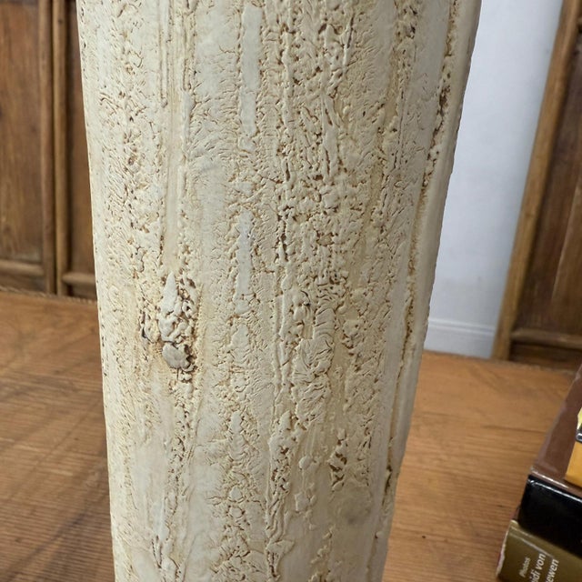 Ceramic Textured Cylinder Shaped Cream & Ochre Prem Vase For Sale - Image 7 of 9