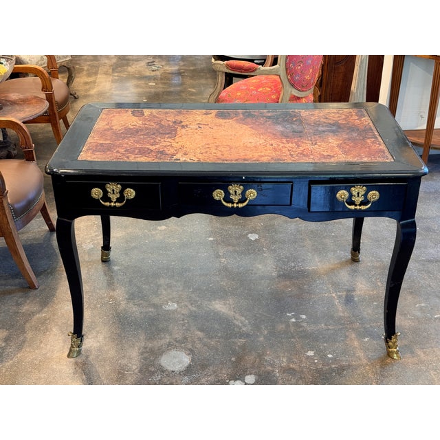 Early 19th Century French Ebonized Bureau Plat With Leather Top For Sale - Image 6 of 16