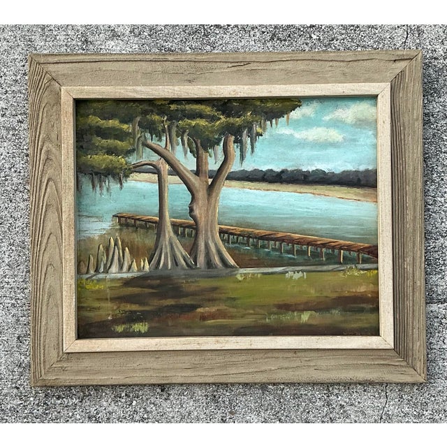 Vintage Original Lakeside Oil on Canvas For Sale - Image 9 of 12