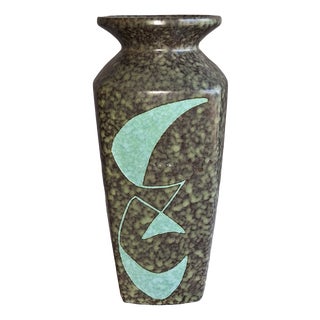 Vintage Mid-Century Ceramic Vase with Mint Green Geometric Decor, 1960s For Sale