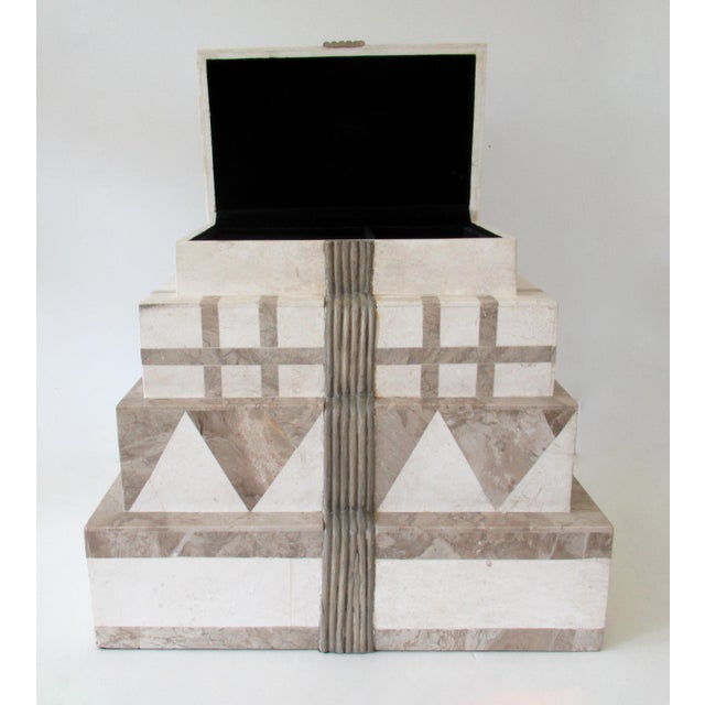Monet Vintage C.1980's "Monet's" Renoir Tessellated Stone & Wicker, "Behemoth," 4-Tiered Jewelry Box For Sale - Image 4 of 12