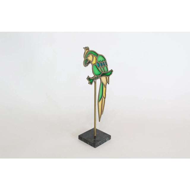 Vintage Brass and Acrylic Parrot on Perch For Sale - Image 4 of 6